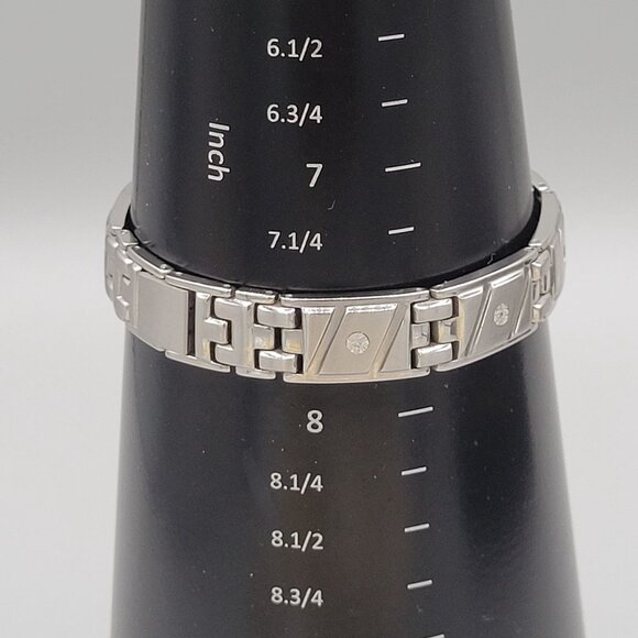 Mens Link Bracelet 10k HDS Diamond Accents Stainless Steel Fold Over Clasp - Picture 9 of 9